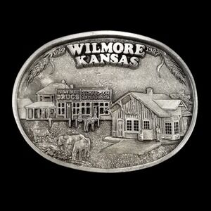 Western Associates Belt Buckle Wilmore Kansas Centennial 1987 Vintage Farming